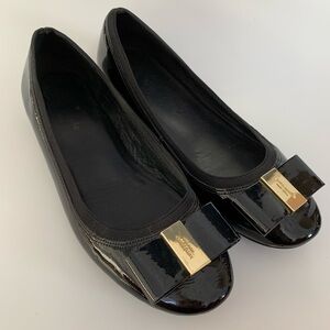 Kate Spade Tock Patent Leather Flats Bow Black